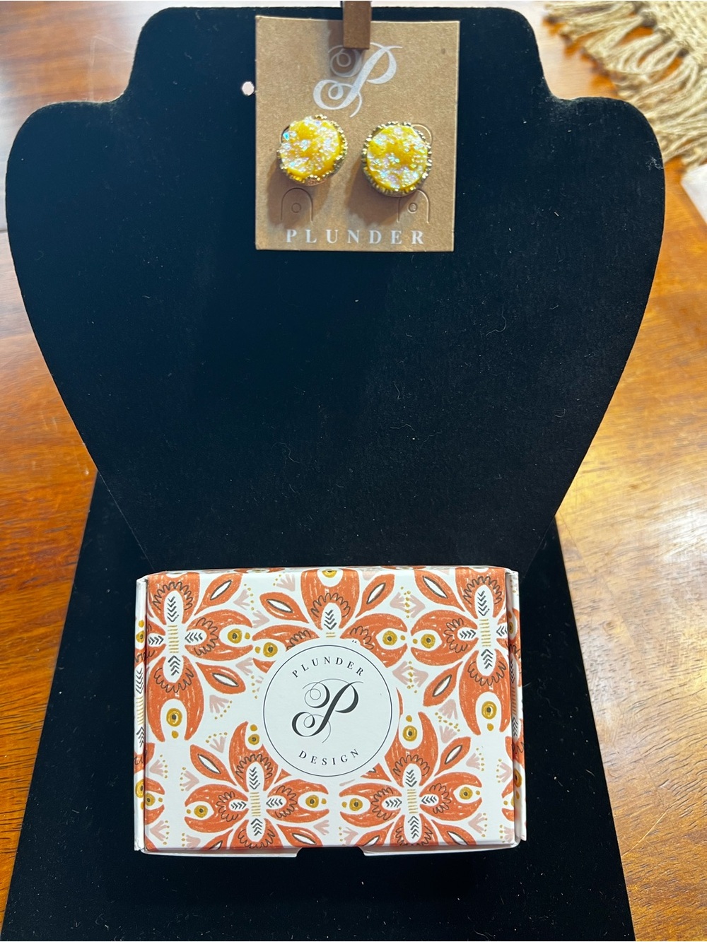 Plunder Yellow Druzy Stud Earrings with Gold-Tone Trim
